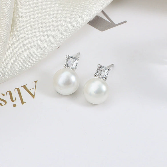 Wholesale Princess Freshwater Pearl Earrings 925 Silver Needle Copper Inlay Multicolor Natural Oblate Shape
