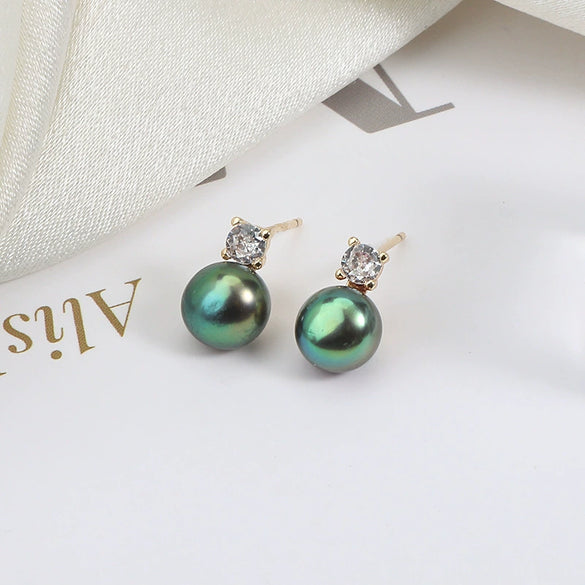 Wholesale Princess Freshwater Pearl Earrings 925 Silver Needle Copper Inlay Multicolor Natural Oblate Shape