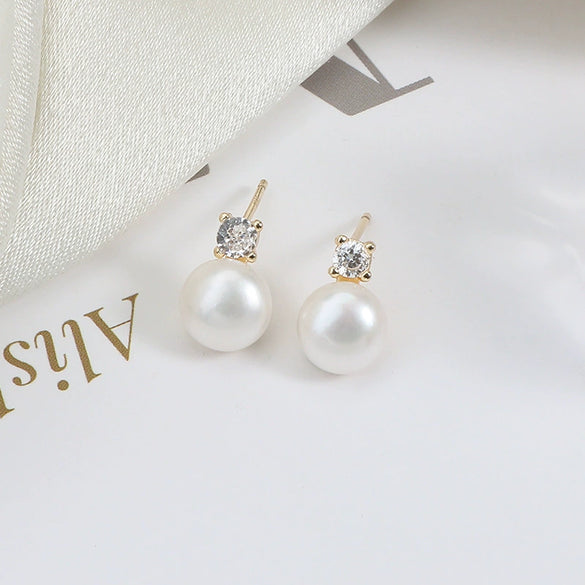Wholesale Princess Freshwater Pearl Earrings 925 Silver Needle Copper Inlay Multicolor Natural Oblate Shape