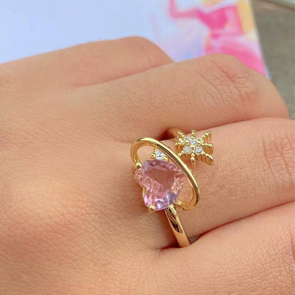 Wholesale Princess Ring Copper Gold Plated Heart Bow Design For Women