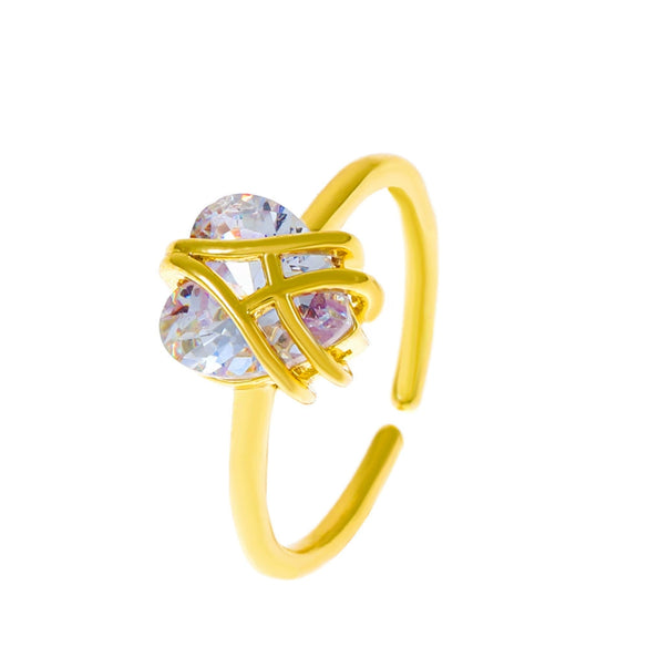 Wholesale Princess Ring Copper Gold Plated Heart Bow Design For Women