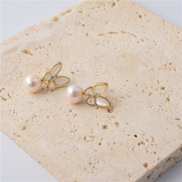 Wholesale Princess Style Copper And Freshwater Pearl Butterfly Jewelry Set With Rice And Droplet Shaped Pearls