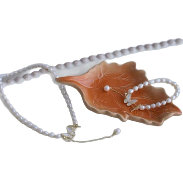 Wholesale Princess Style Copper And Freshwater Pearl Butterfly Jewelry Set With Rice And Droplet Shaped Pearls
