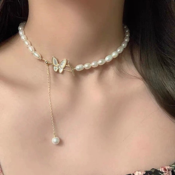 Wholesale Princess Style Copper And Freshwater Pearl Butterfly Jewelry Set With Rice And Droplet Shaped Pearls