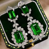 Wholesale Princess Style Flower Patterned Copper Inlaid Emerald Square Diamond Earrings For Women