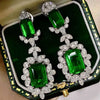Wholesale Princess Style Flower Patterned Copper Inlaid Emerald Square Diamond Earrings For Women