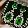 Wholesale Princess Style Flower Patterned Copper Inlaid Emerald Square Diamond Earrings For Women