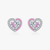 Wholesale Princess Style S925 Sterling Silver Heartshaped Earrings With Pink Enamel And Diamond Design