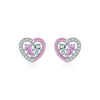 Wholesale Princess Style S925 Sterling Silver Heartshaped Earrings With Pink Enamel And Diamond Design