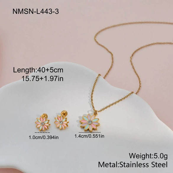 Wholesale Princess Style Stainless Steel And Titanium Steel Double Layer Flower Heart Drop Bell Geometric Necklace And Earrings Set For Girls