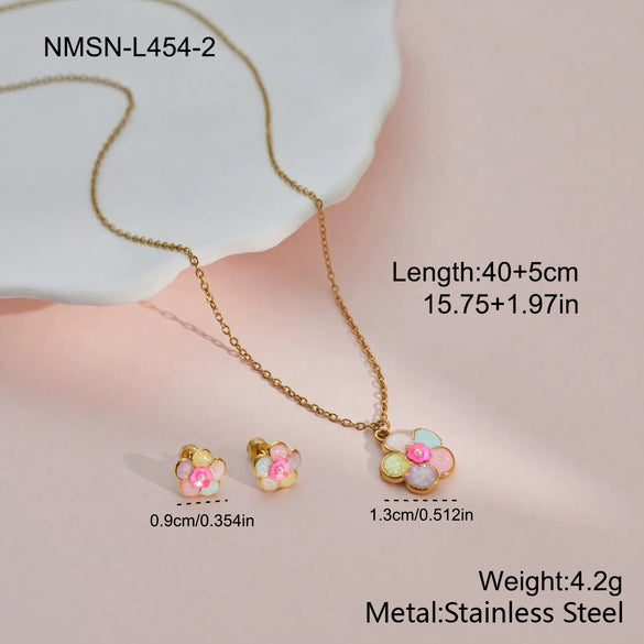 Wholesale Princess Style Stainless Steel And Titanium Steel Double Layer Flower Heart Drop Bell Geometric Necklace And Earrings Set For Girls
