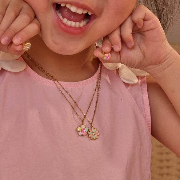 Wholesale Princess Style Stainless Steel And Titanium Steel Double Layer Flower Heart Drop Bell Geometric Necklace And Earrings Set For Girls