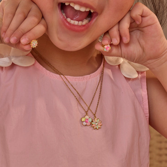 Wholesale Princess Style Stainless Steel And Titanium Steel Double Layer Flower Heart Drop Bell Geometric Necklace And Earrings Set For Girls