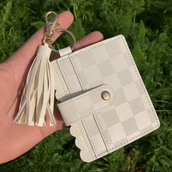 Wholesale Pu Leather Card Case Keychain With Leopard Snake Geometric Pattern Leather Tassel Pendant For Unisex