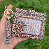 Wholesale Pu Leather Card Case Keychain With Leopard Snake Geometric Pattern Leather Tassel Pendant For Unisex
