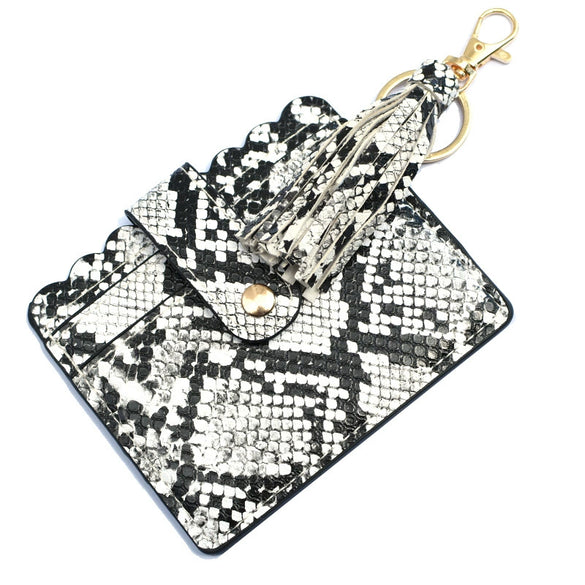 Wholesale Pu Leather Card Case Keychain With Leopard Snake Geometric Pattern Leather Tassel Pendant For Unisex