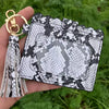 Wholesale Pu Leather Card Case Keychain With Leopard Snake Geometric Pattern Leather Tassel Pendant For Unisex