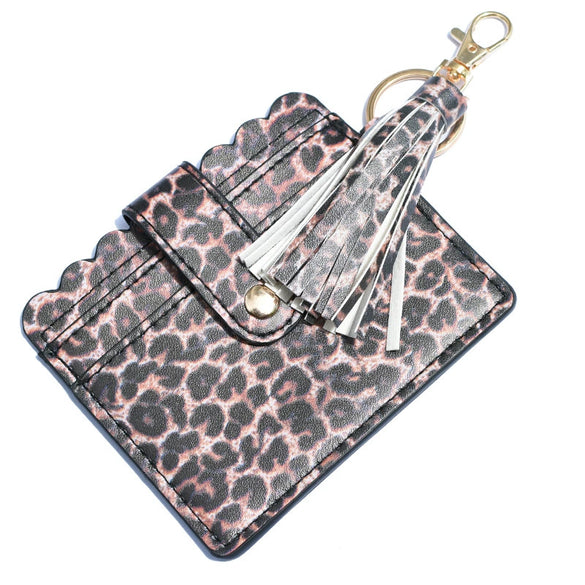 Wholesale Pu Leather Card Case Keychain With Leopard Snake Geometric Pattern Leather Tassel Pendant For Unisex