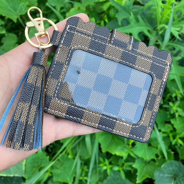 Wholesale Pu Leather Card Case Keychain With Leopard Snake Geometric Pattern Leather Tassel Pendant For Unisex