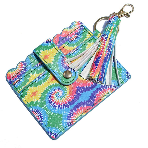 Wholesale Pu Leather Card Case Keychain With Leopard Snake Geometric Pattern Leather Tassel Pendant For Unisex