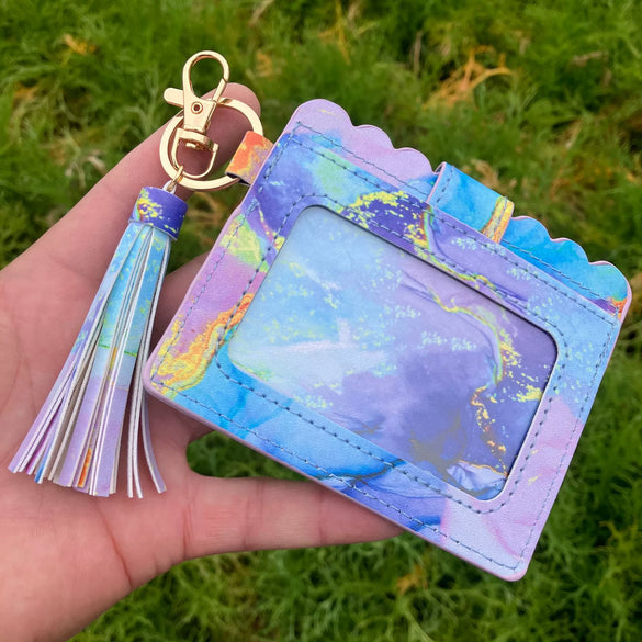 Wholesale Pu Leather Card Case Keychain With Leopard Snake Geometric Pattern Leather Tassel Pendant For Unisex