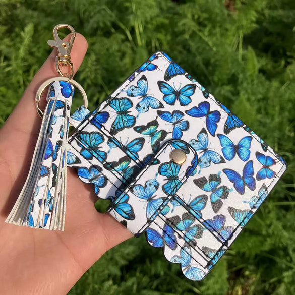 Wholesale Pu Leather Card Case Keychain With Leopard Snake Geometric Pattern Leather Tassel Pendant For Unisex