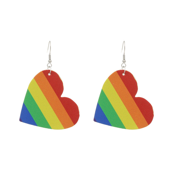 Wholesale Pu Leather Heartshaped Earrings With Red And Black Plaid And Rainbow Leopard Print Handmade