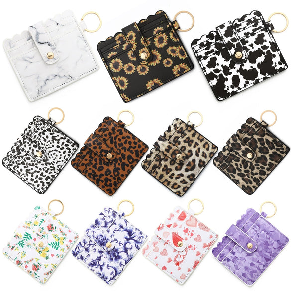 Wholesale Pu Leather Keychains Card Bags With Multiple Card Slots Solid Color Urban Simplicity