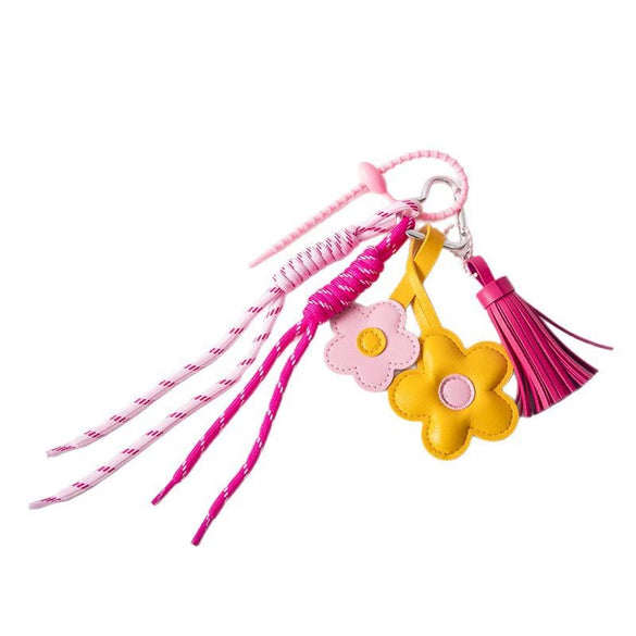 Wholesale Pu Leather Plants Flowers Pattern Semimanual Small Flower Tassel Pendant Car Keychain And Bag Pendant