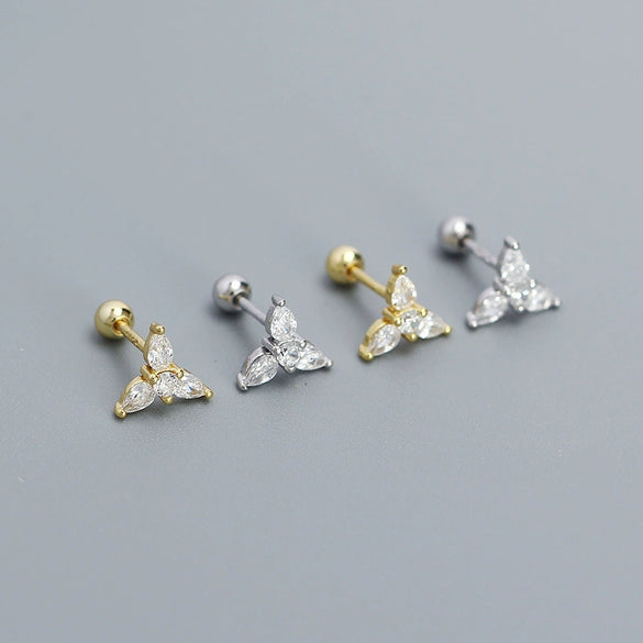 Wholesale Puncture Earrings 925 Silver Geometric Water Drops Zircon Electroplated For Women