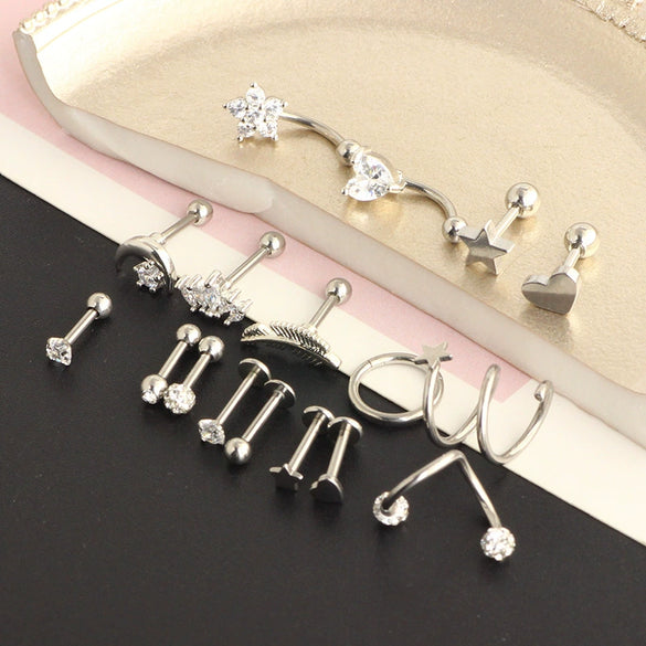 Wholesale Puncture Jewelry Stainless Steel Leaves Style Earrings Ear Clip Ear Nail Cartilage Set