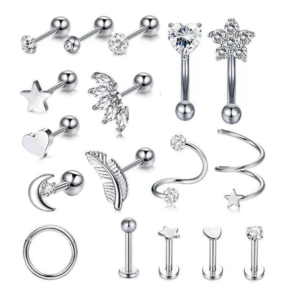 Wholesale Puncture Jewelry Stainless Steel Leaves Style Earrings Ear Clip Ear Nail Cartilage Set