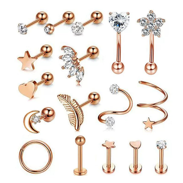 Wholesale Puncture Jewelry Stainless Steel Leaves Style Earrings Ear Clip Ear Nail Cartilage Set