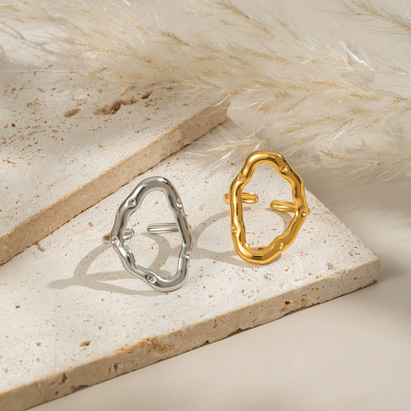 Wholesale Punk Bar Ring Irregular Geometric Lines Design Nonfading Hand Jewelry For Women Stainless Steel Electroplating