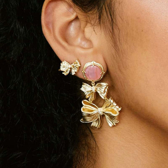 Wholesale Punk Geometric Crystal Pendant Necklace Bow Earrings Bracelet With Electroplating