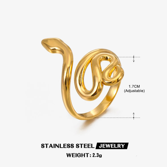 Wholesale Punk Hip Hop Style Stainless Steel Snake Zodiac Ring With Electroplating