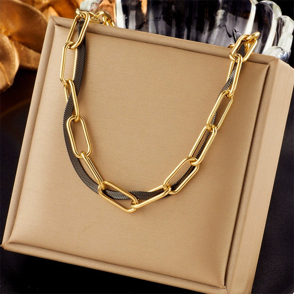 Wholesale Punk Hiphop Style Contrasting Doublelayer Snake Bone Chain Titanium Steel Heavy Industry Necklace With Electroplating