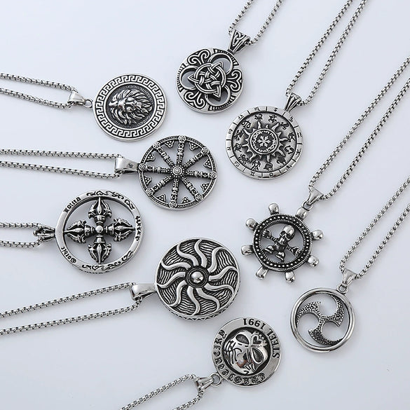 Wholesale Punk Jewelry Retro Round Stainless Steel Geometric Polished