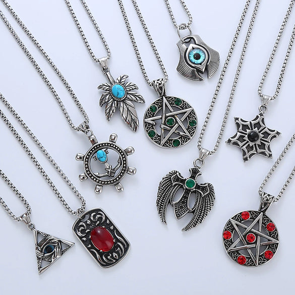 Wholesale Punk Necklace With Stainless Steel Geometric Pattern Fivepointed Star And Devil's Eye Design Polished