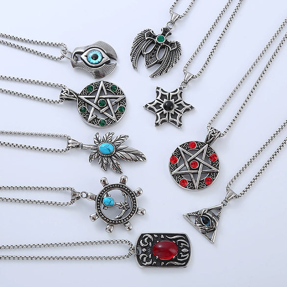 Wholesale Punk Necklace With Stainless Steel Geometric Pattern Fivepointed Star And Devil's Eye Design Polished