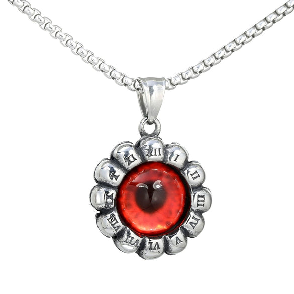 Wholesale Punk Retro Male Titanium Steel Pendant Necklace With Roman Numeral Devil's Eye Pattern And Casting Process