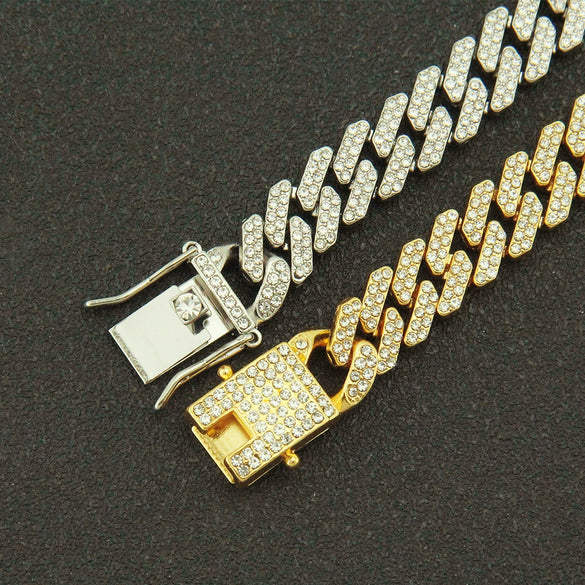 Wholesale Punk Style Alloy Cuban Chain Necklace With Geometric Diamond Accessories Pendant