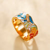 Wholesale Punk Style Copper Gold Plated Ring With Oil Drop Blue And White Porcelain Pattern And Leaves Design For Women