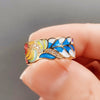 Wholesale Punk Style Copper Gold Plated Ring With Oil Drop Blue And White Porcelain Pattern And Leaves Design For Women