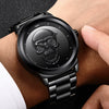 Wholesale Punk Style 3D Skull Quartz Watch Stainless Steel Band Alloy Case Mineral Strengthened Mirror For Men