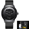 Wholesale Punk Style 3D Skull Quartz Watch Stainless Steel Band Alloy Case Mineral Strengthened Mirror For Men