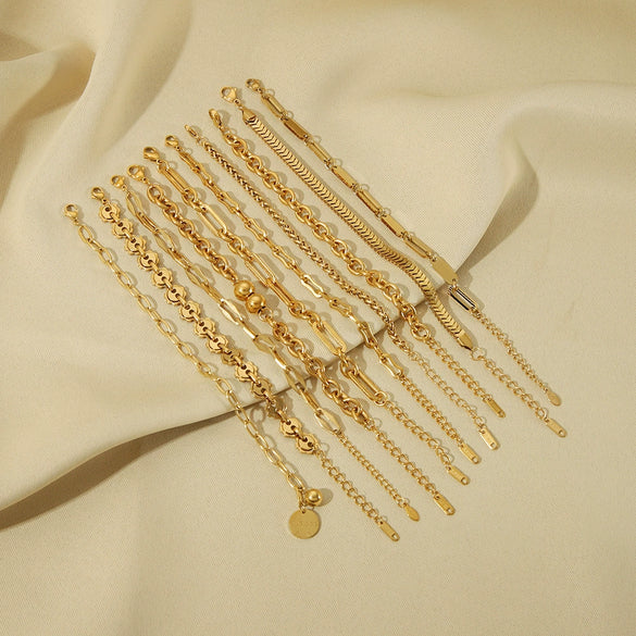 Wholesale Punk Style Exaggerated Thick Titanium Steel Handmade Chain Bracelet With 18K Real Gold Plated Geometric Pattern