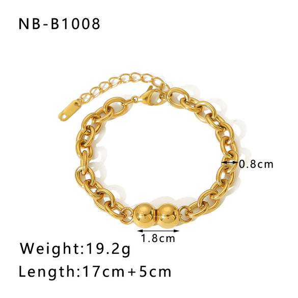 Wholesale Punk Style Exaggerated Thick Titanium Steel Handmade Chain Bracelet With 18K Real Gold Plated Geometric Pattern