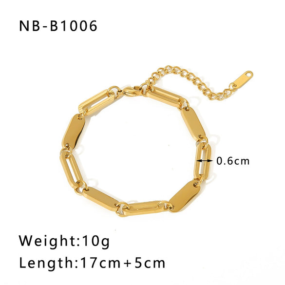 Wholesale Punk Style Exaggerated Thick Titanium Steel Handmade Chain Bracelet With 18K Real Gold Plated Geometric Pattern