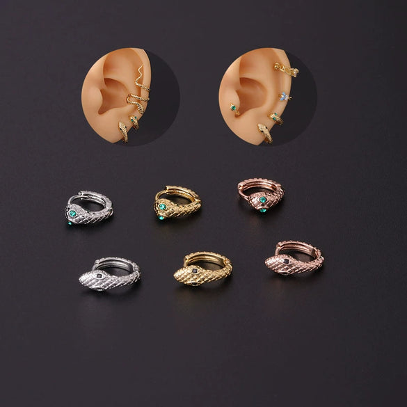 Wholesale Punk Style Metal Animal Snakeshaped Electroplated Rose Gold Women's Earrings